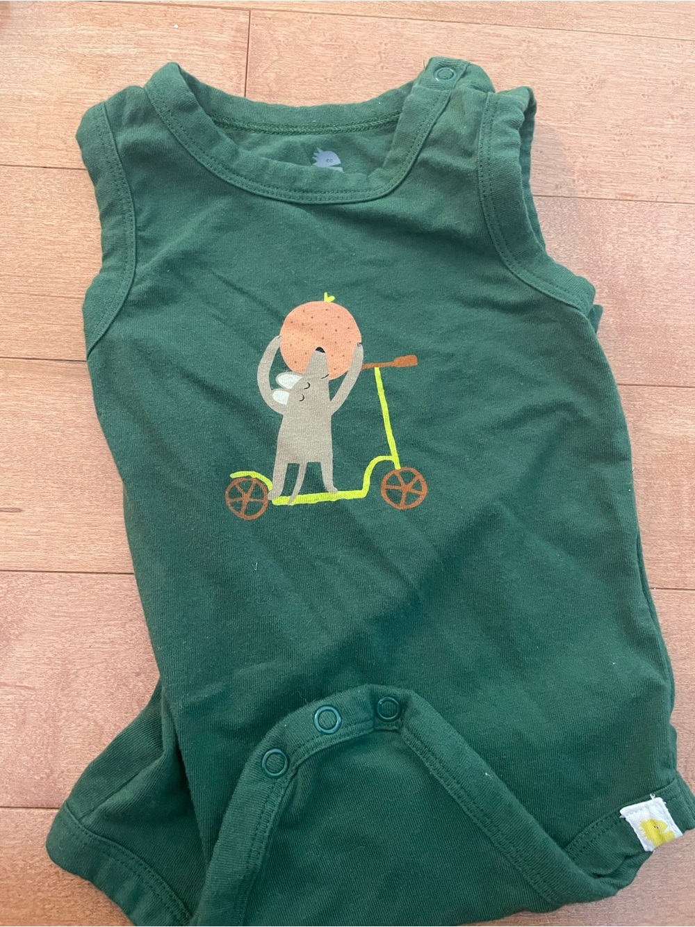 Little Earth Green Sleeveless Onesie with Scooter & Apple Motif